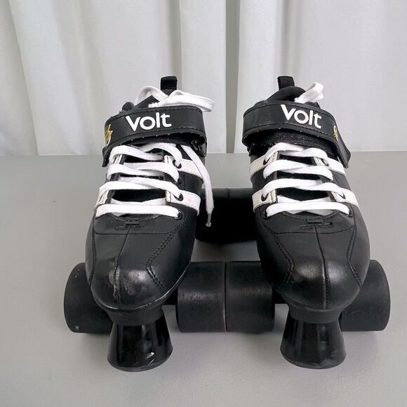 RIEDELL VOLT MENS LOW CUT ROLLER SKATES SIZE 4 BLACK WITH WHITE STRIPES - Picture 2 of 12